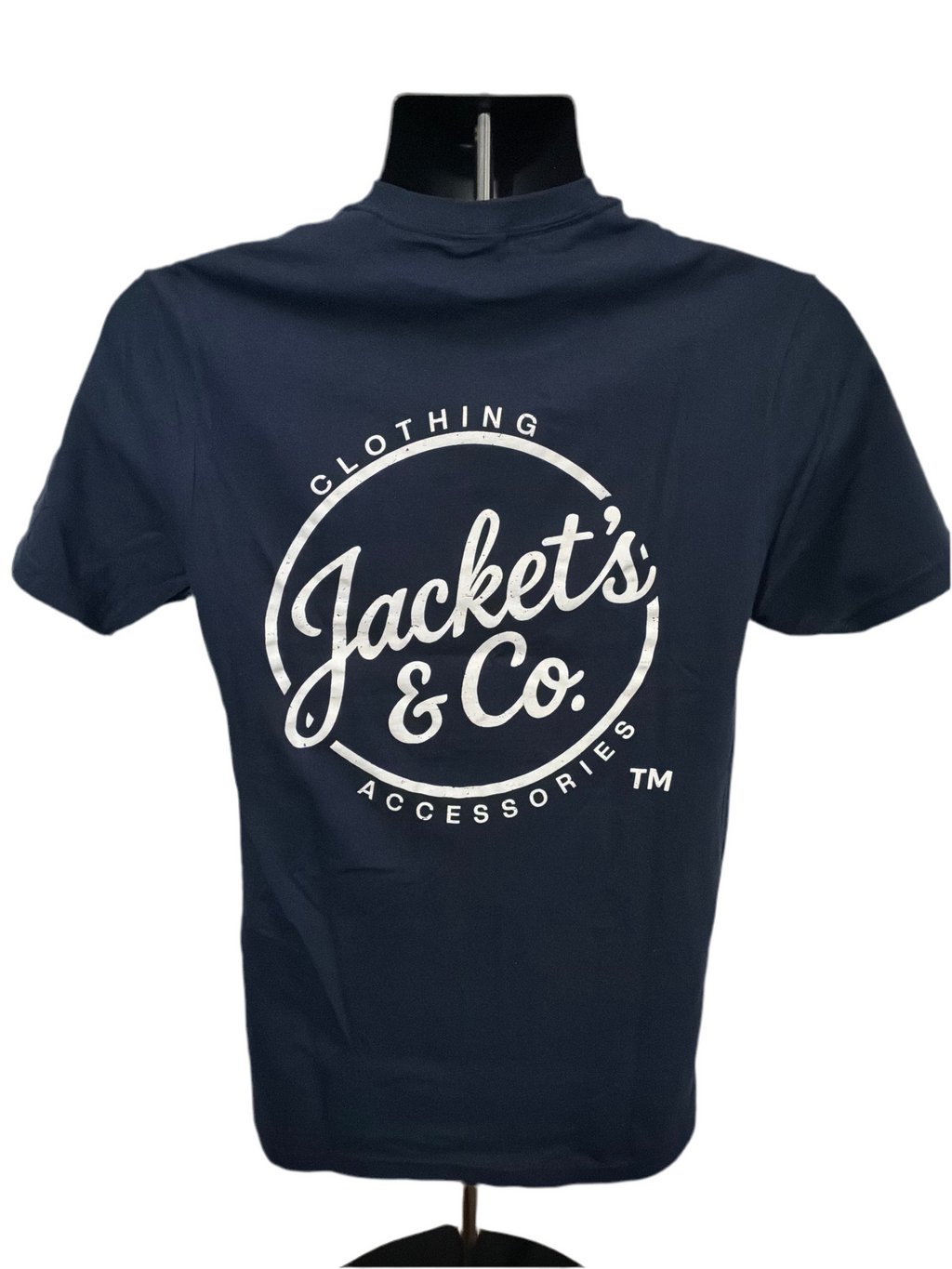 Navy T-shirt with white distressed font