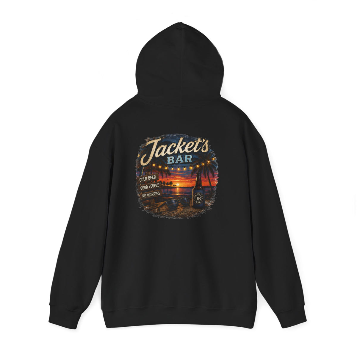 Jacket's Bar Hoodie — Tropical Sunset Beach Bar Pullover