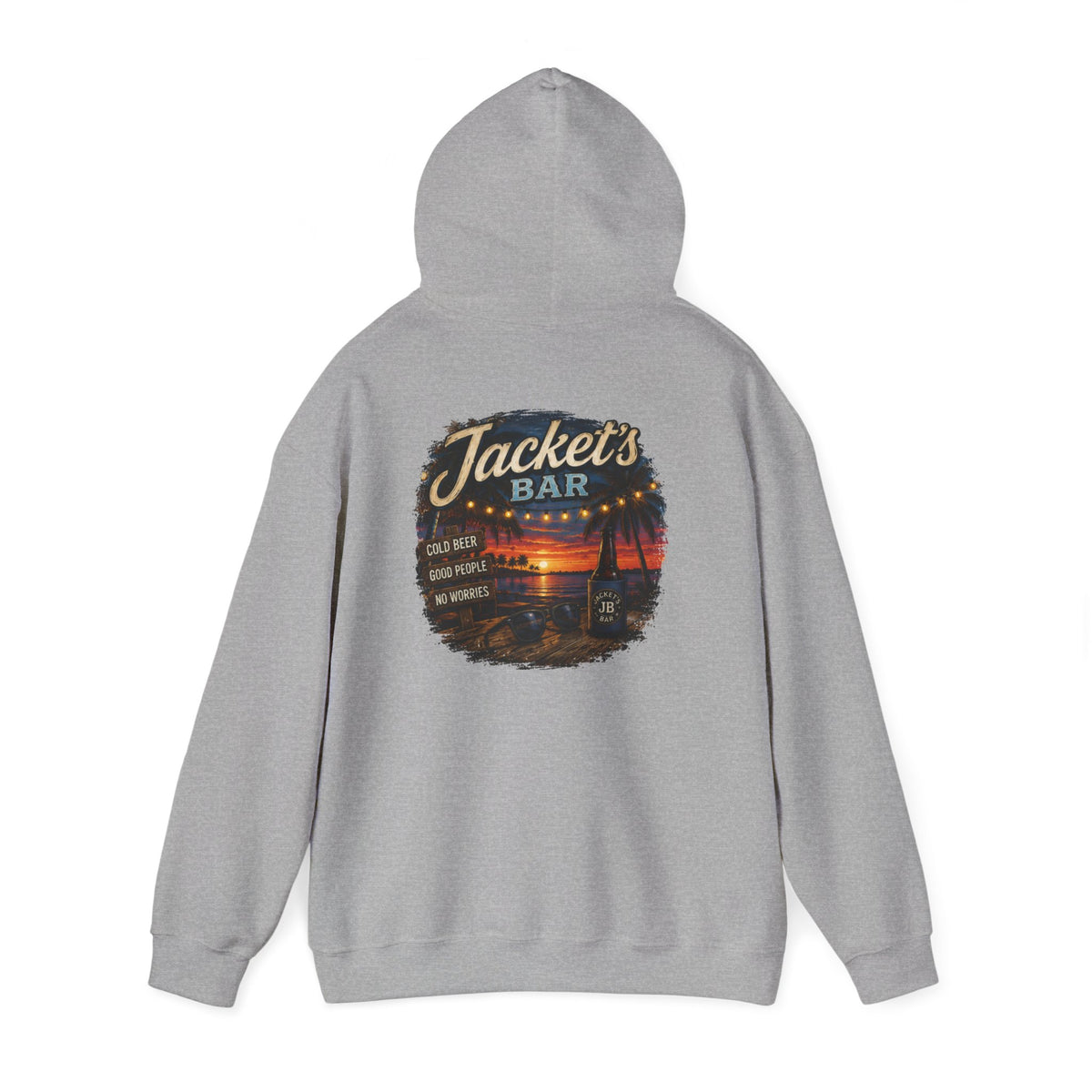 Jacket's Bar Hoodie — Tropical Sunset Beach Bar Pullover
