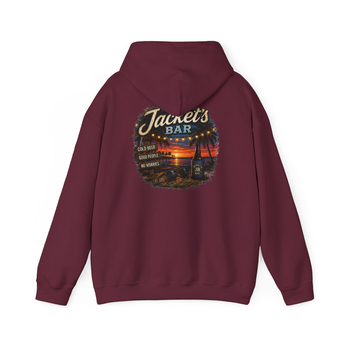 Jacket's Bar Hoodie — Tropical Sunset Beach Bar Pullover
