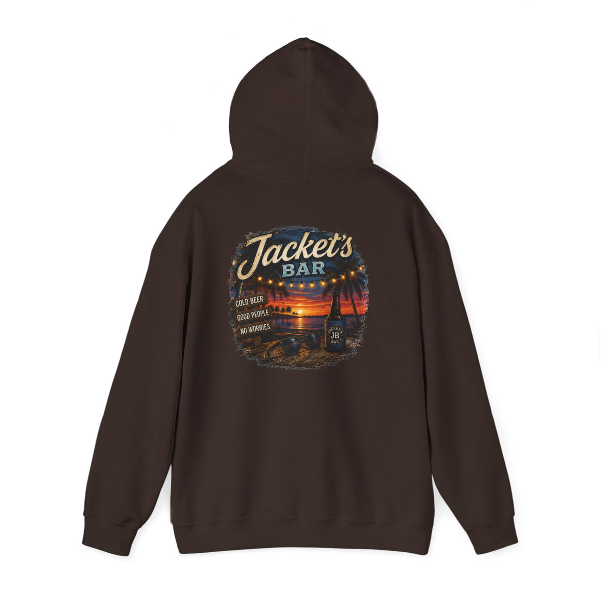 Jacket's Bar Hoodie — Tropical Sunset Beach Bar Pullover