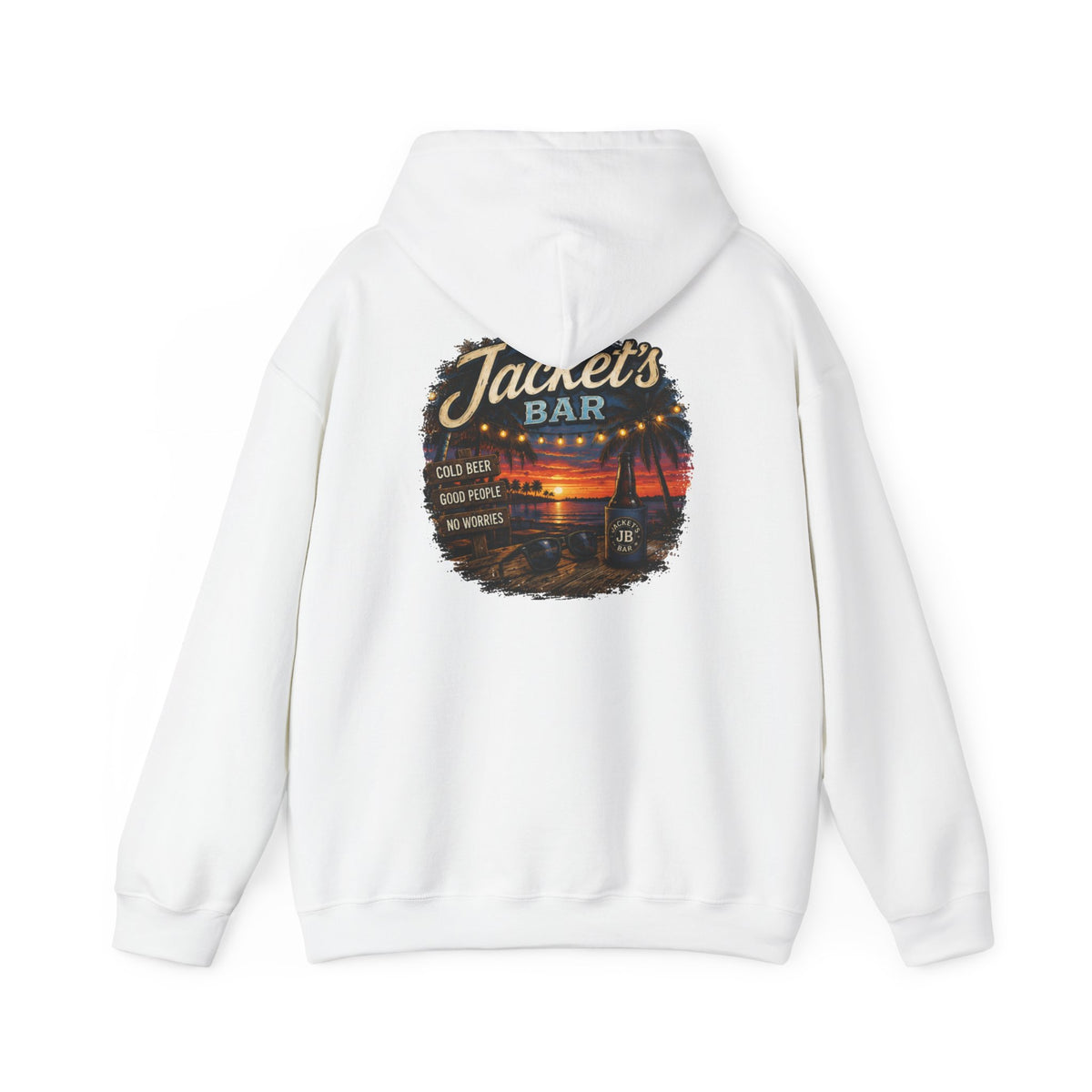 Jacket's Bar Hoodie — Tropical Sunset Beach Bar Pullover