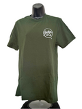 Green T-shirt with white distressed font