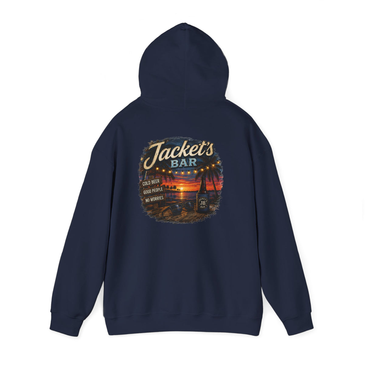 Jacket's Bar Hoodie — Tropical Sunset Beach Bar Pullover