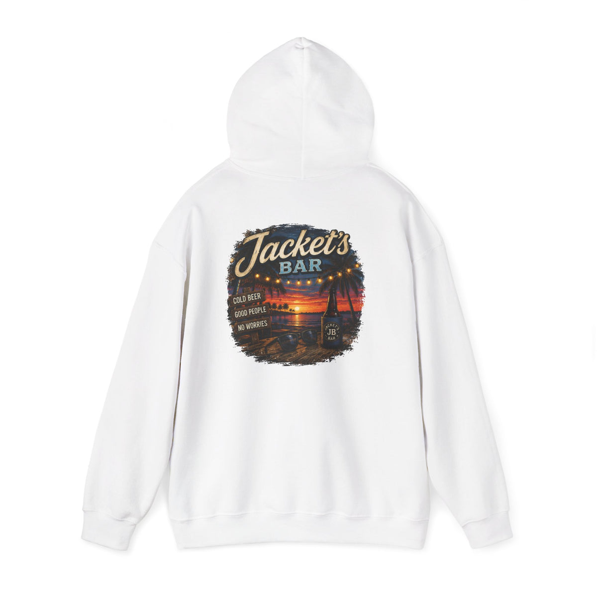 Jacket's Bar Hoodie — Tropical Sunset Beach Bar Pullover