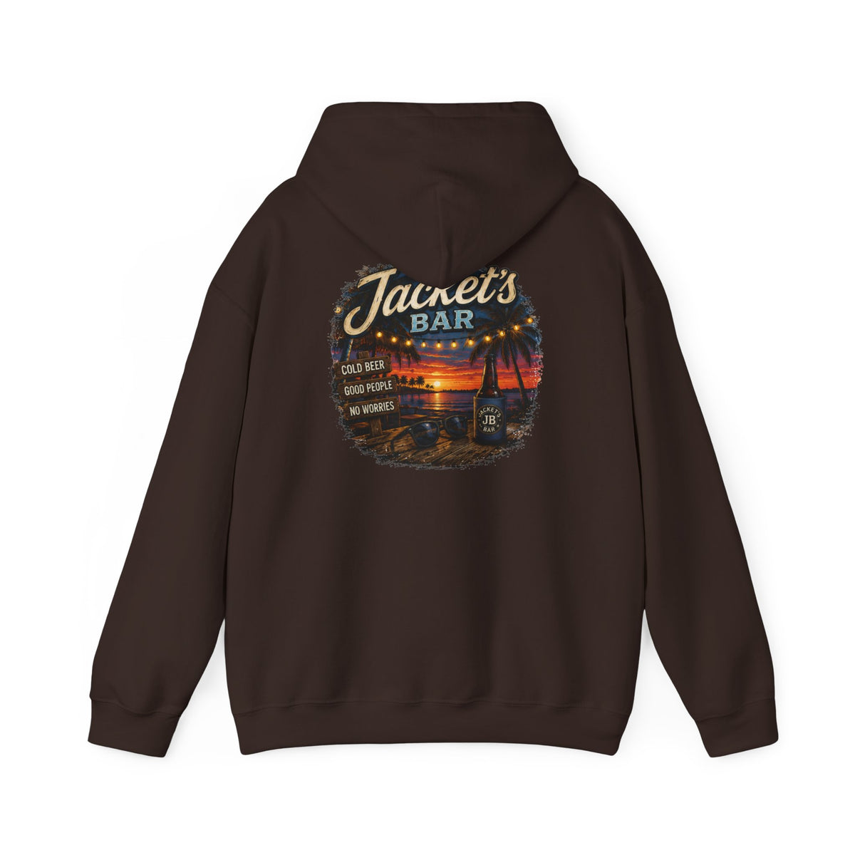 Jacket's Bar Hoodie — Tropical Sunset Beach Bar Pullover