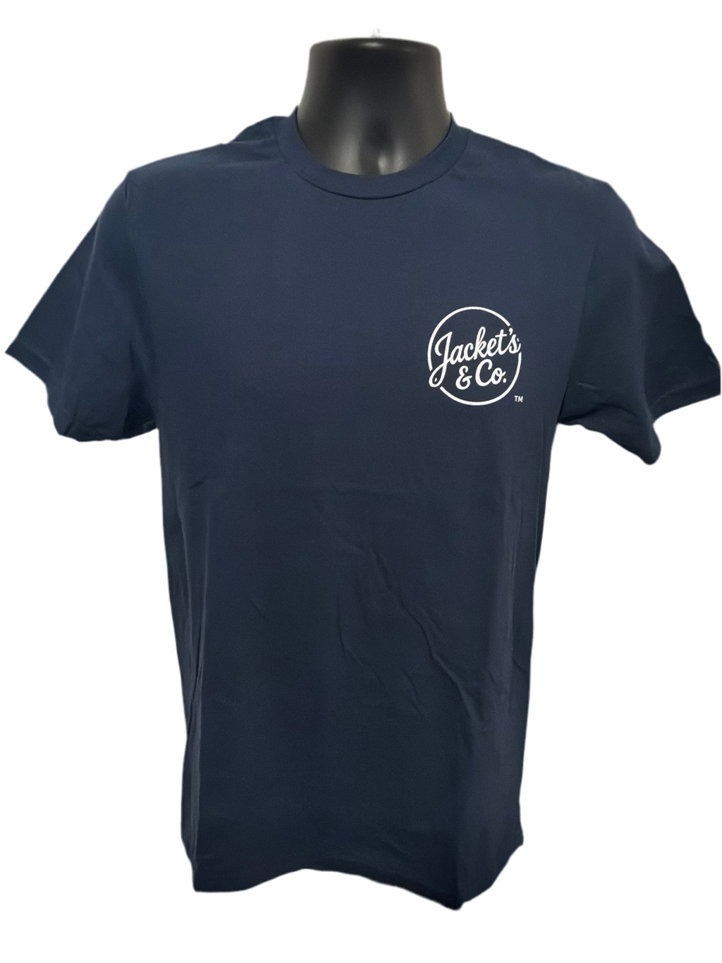 Navy T-shirt with white distressed font