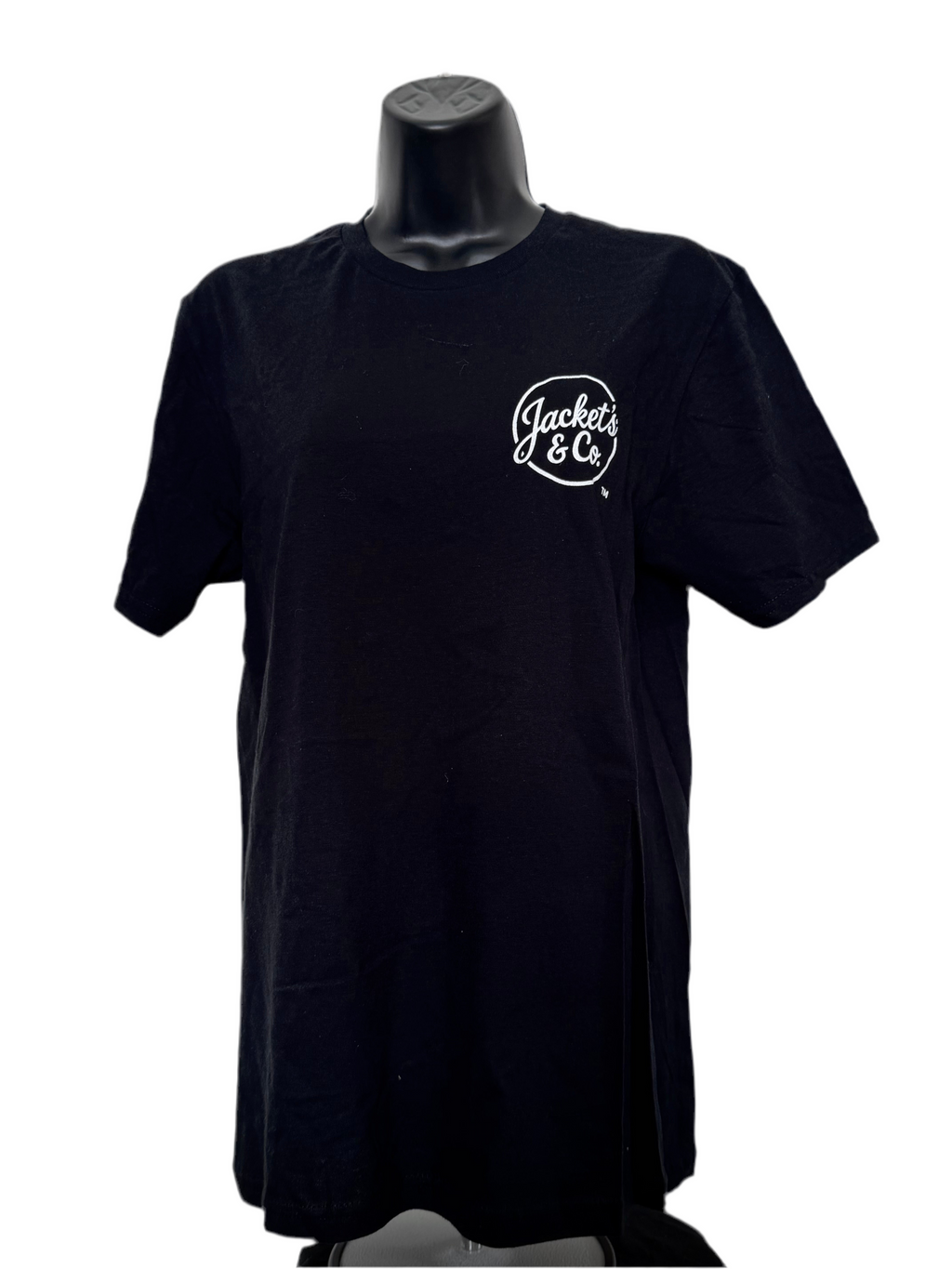Black t-shirt with distressed white font