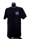 Black t-shirt with distressed white font