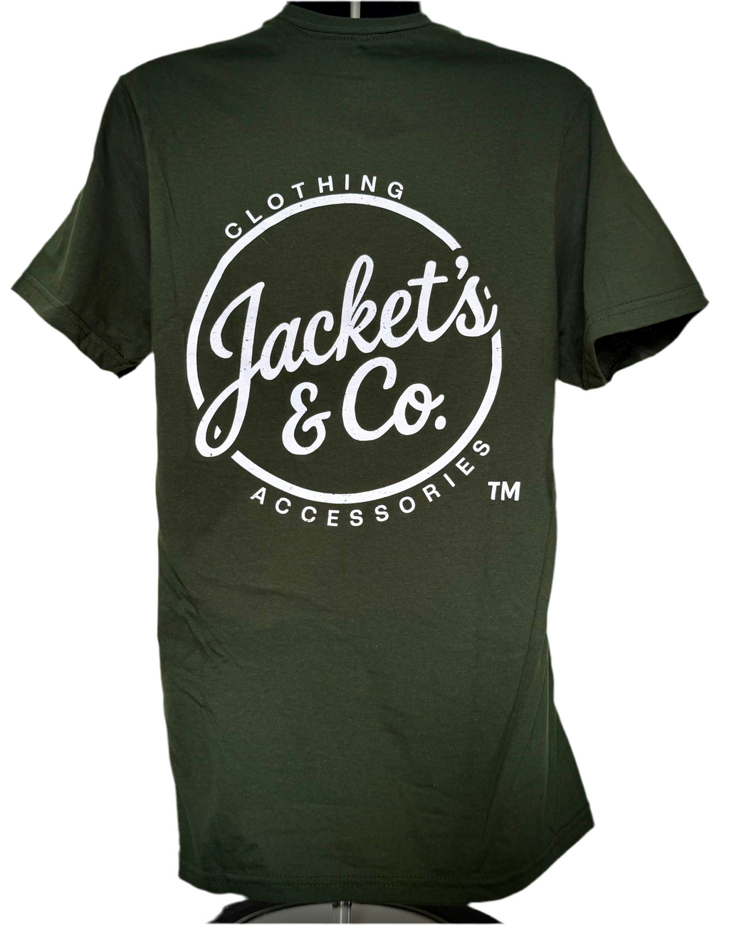 Green T-shirt with white distressed font